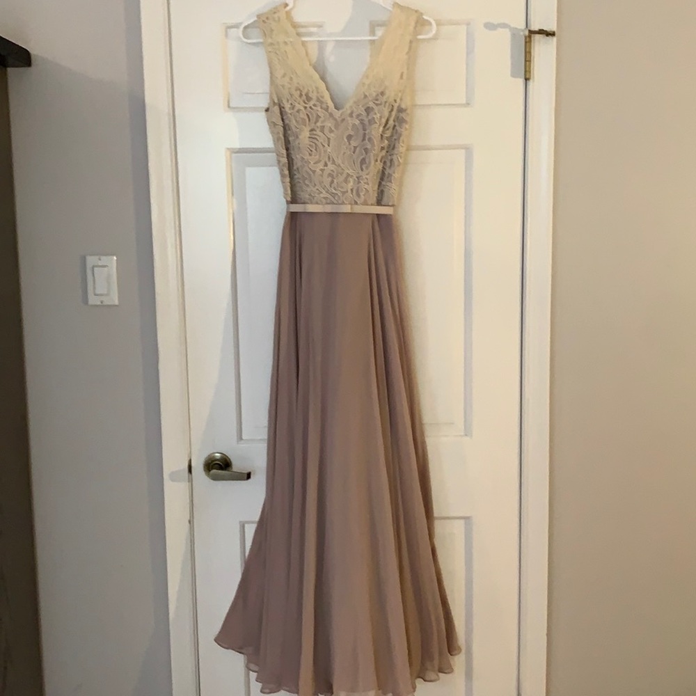 AFTER SIX floor length lace dress taupe